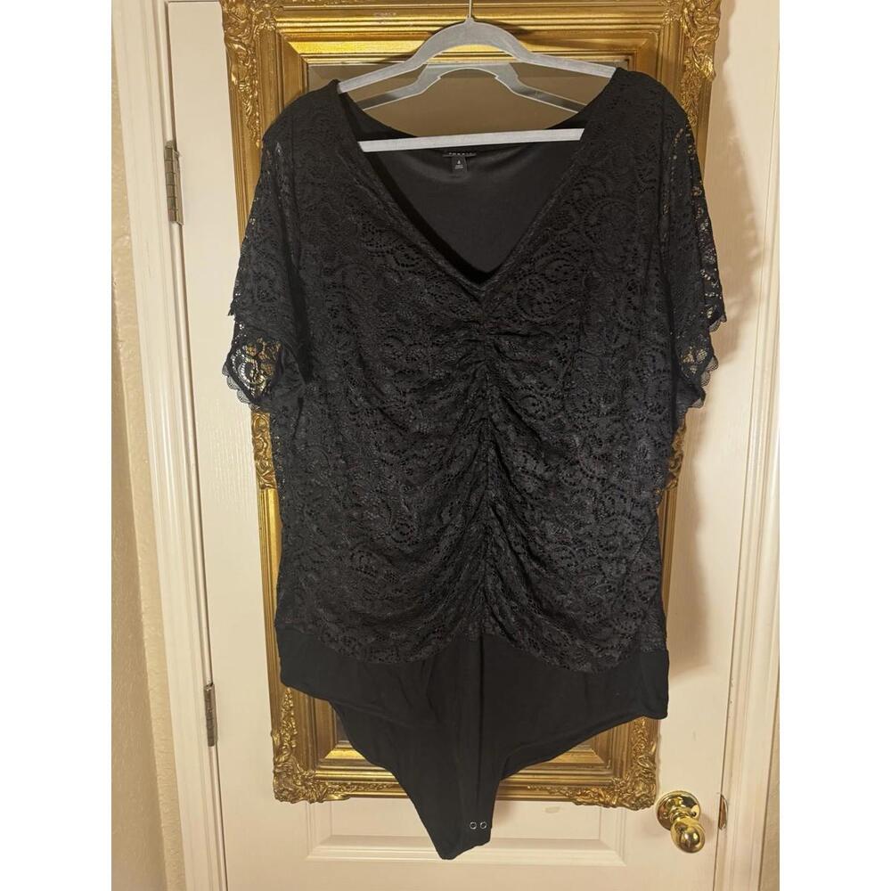 Torrid Women's 4X Lace Bodysuit Ruffle Sleeve Black Comfy Sexy EUC
